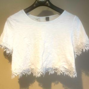 Shein cropped, open back, laced t-shirt